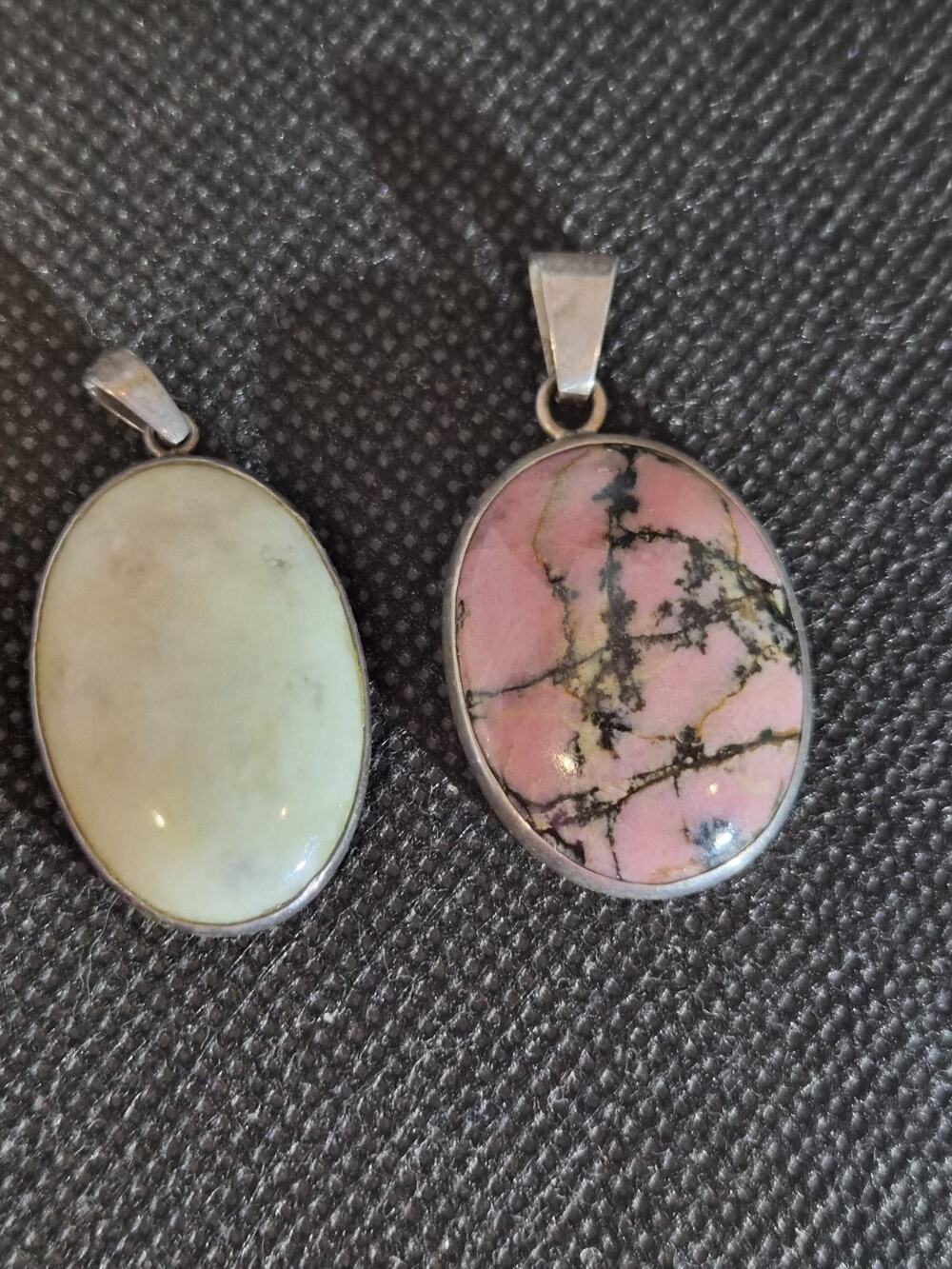 Set of 2 sterling silver pendants polished oval cabochon stones
